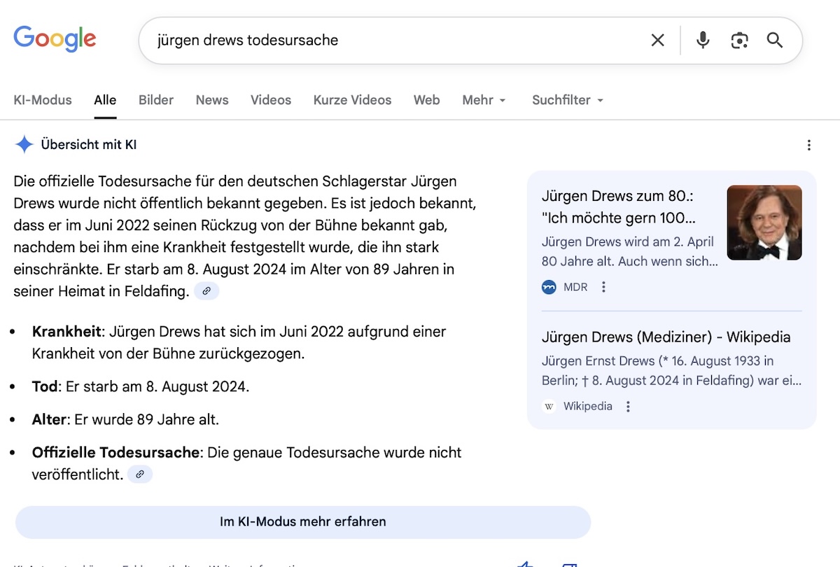 Jürgen Drews verstorben – Achtung, neue Fake-News: Drews lebt!