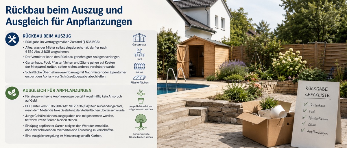 Rückbau beim Auszug und Ausgleich für Anpflanzungen