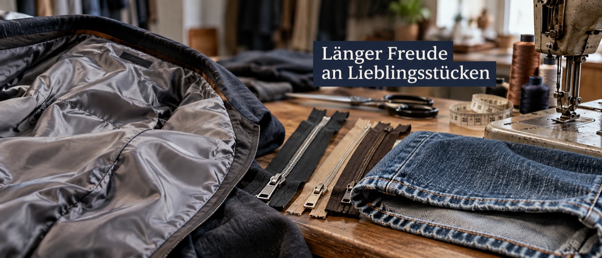 Futter, Reißverschluss und der Saum mit Originalkante
